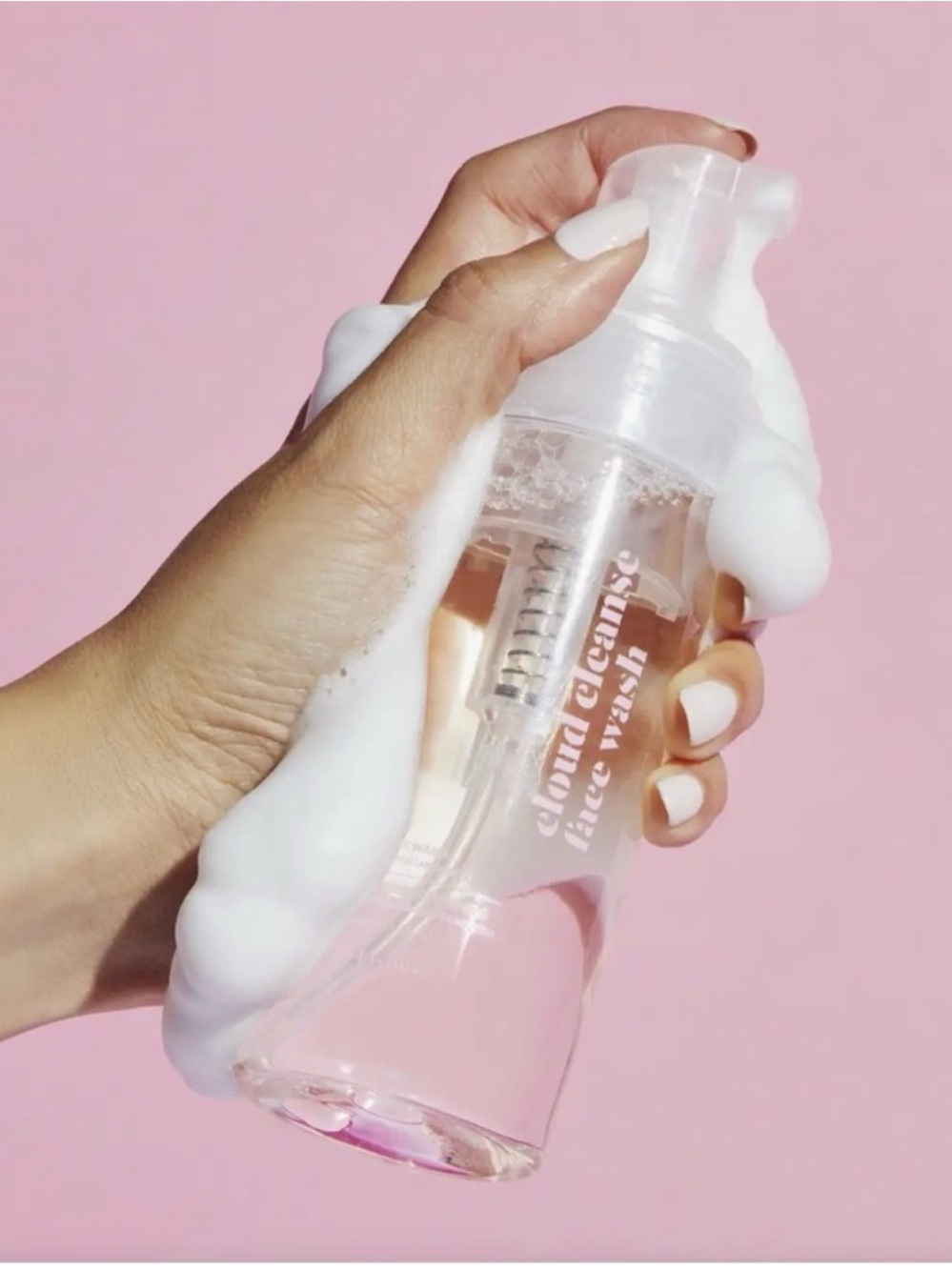 Cloud Clenser Foaming Face Wash Bottle in Clear with White Foam